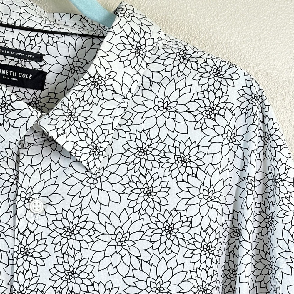 Kenneth Cole Shirt Mens 5Xl  Black White Long Sleeve Button Up Stretch 58 Chest